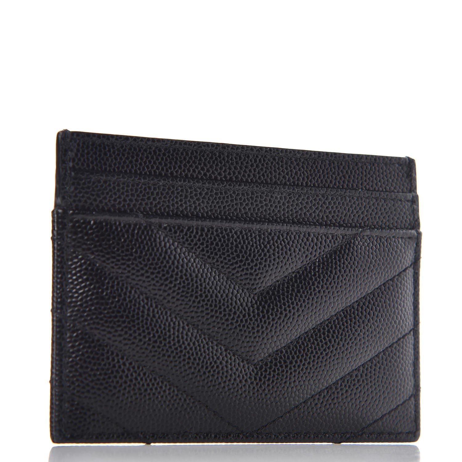 Saint Laurent Grain De Poudre Matelasse Chevron Monogram Credit Card Case Black 3 of 7
