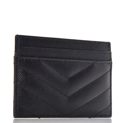 Saint Laurent Grain De Poudre Matelasse Chevron Monogram Credit Card Case Black 3 of 7