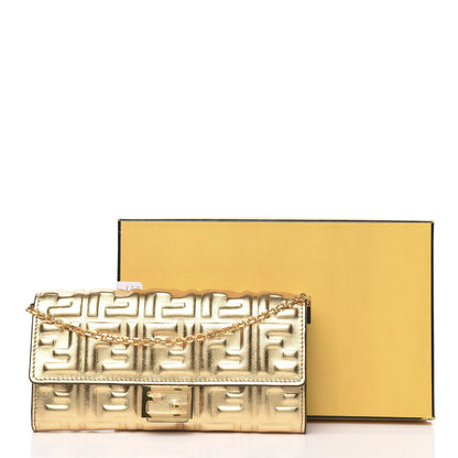 Fendi Vitello Catalan Mirror FF 1974 Embossed Continental Wallet on Chain Gold 9 of 9