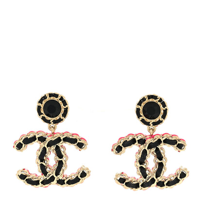 Chanel Metal Lambskin CC Chain Drop Earrings Black Gold Pink 1 of 4