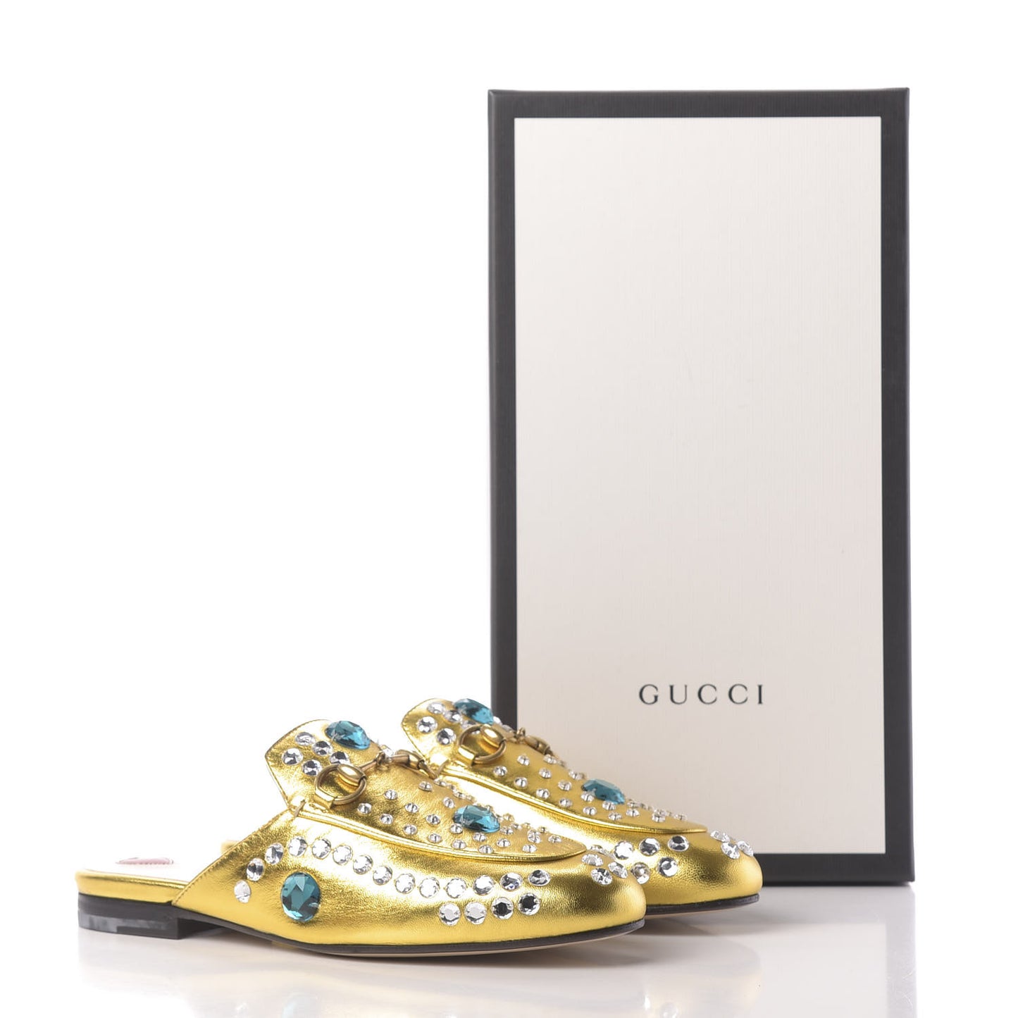 Metallic Nappa Crystal Womens Princetown Slippers 35.5 Gold