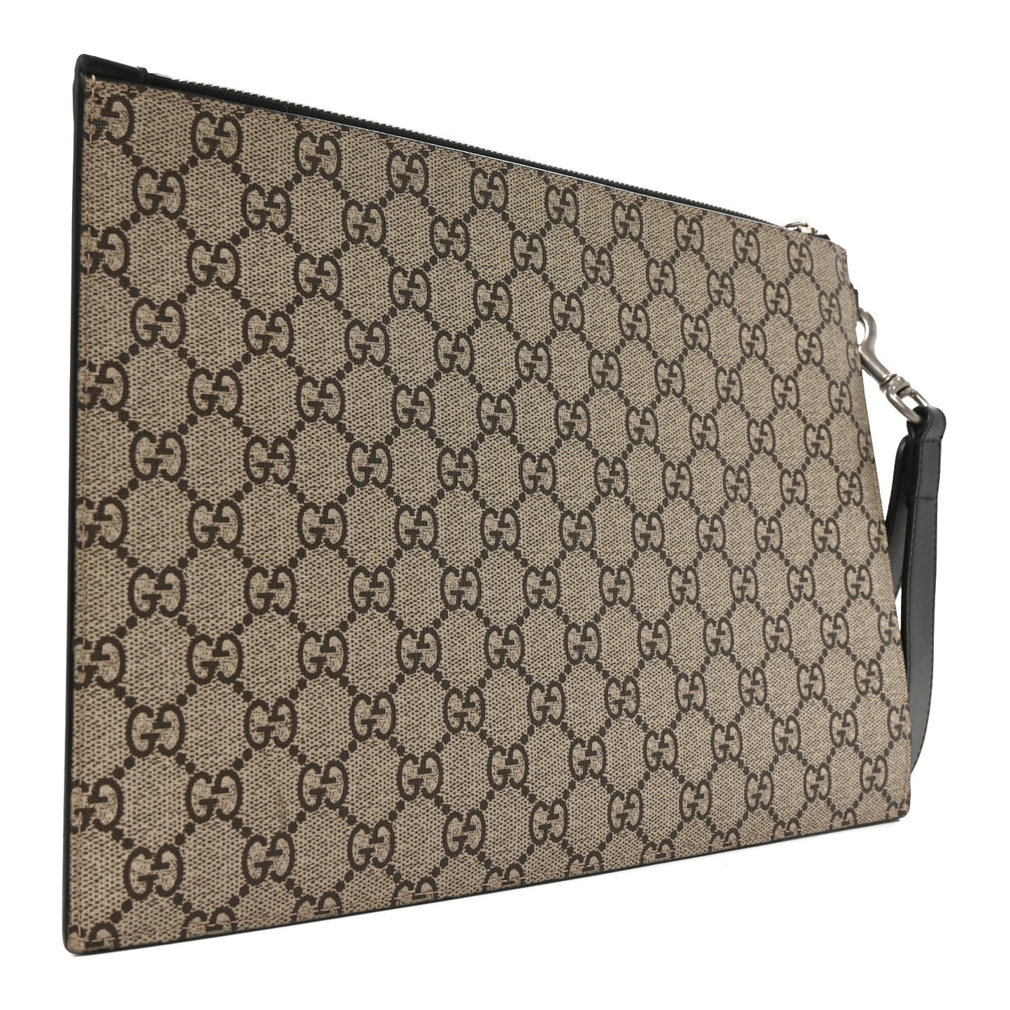 GG Supreme Monogram Kingsnake Zip Wristlet Pouch Beige Black