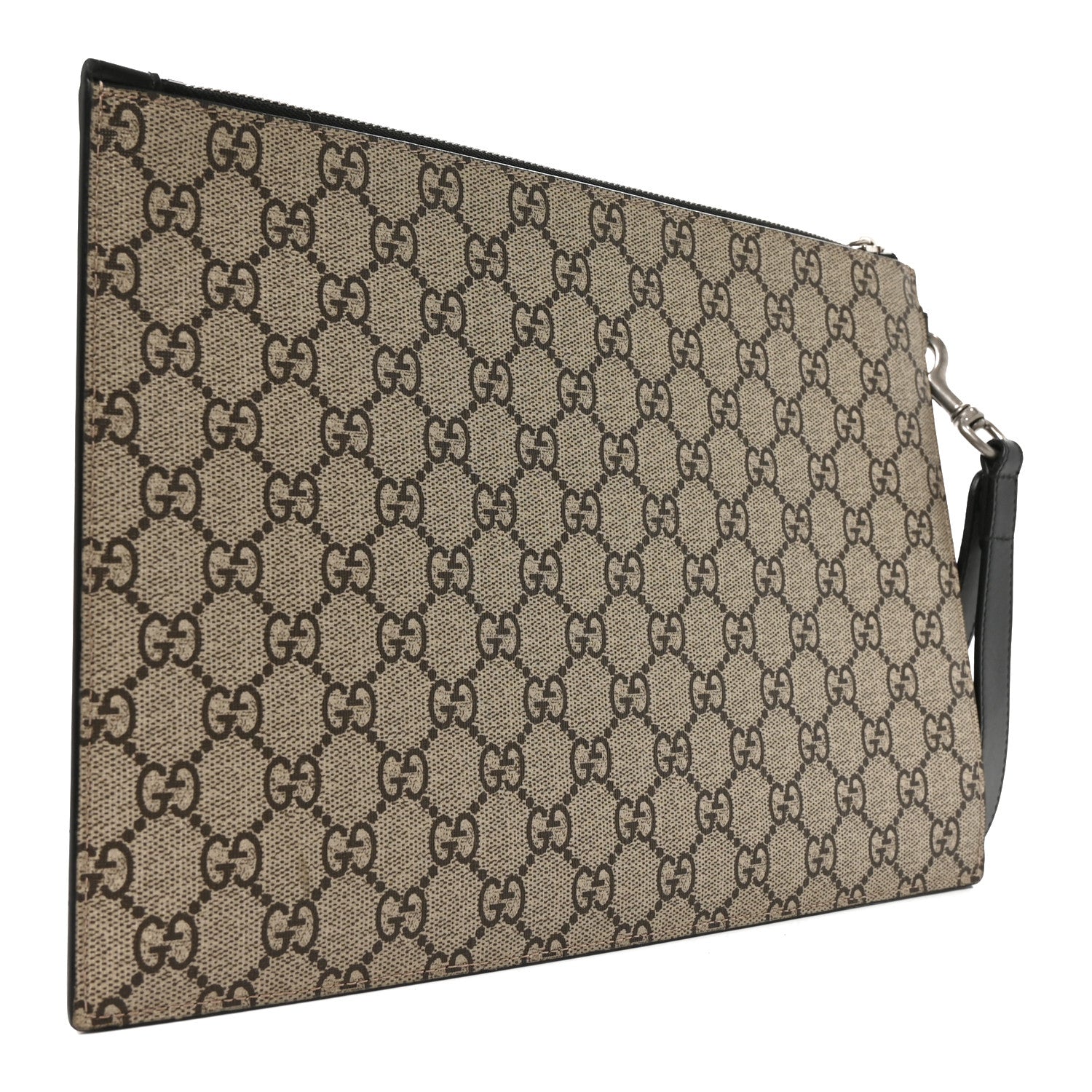 Gucci GG Supreme Monogram Kingsnake Zip Wristlet Pouch Beige Black 3 of 7
