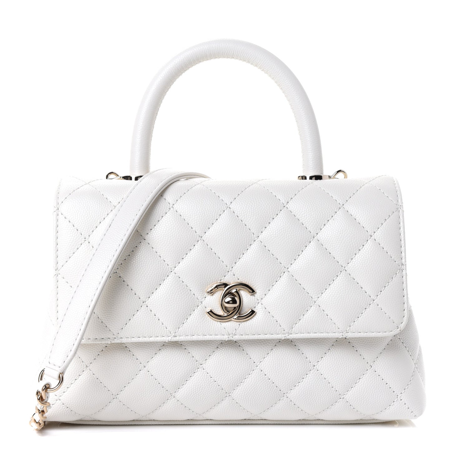 Caviar Quilted Mini Coco Handle Flap White