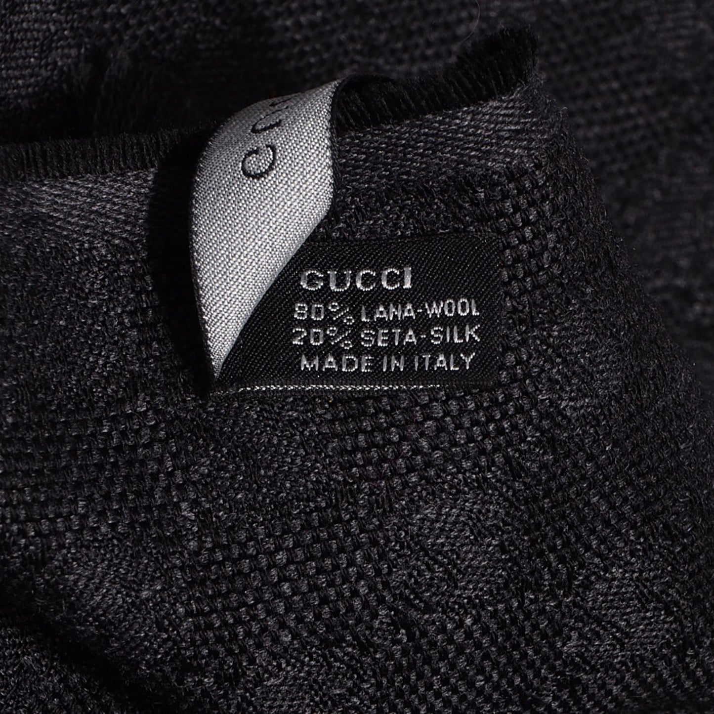 Wool Silk GG Monogram Web Verbier Fringe Scarf Black