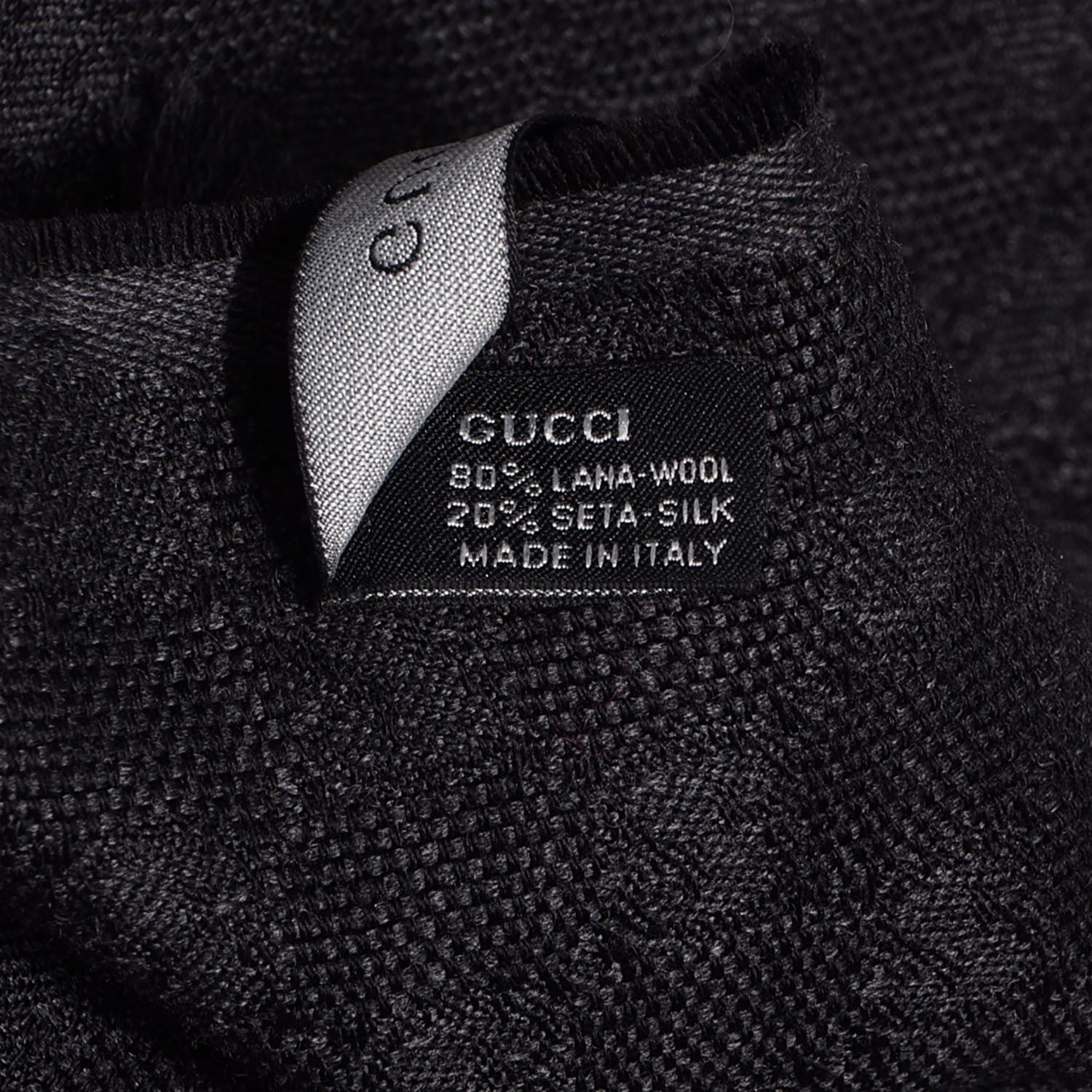 Gucci Wool Silk GG Monogram Web Verbier Fringe Scarf Black 6 of 6