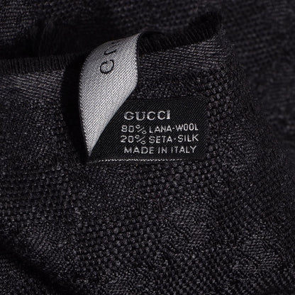 Gucci Wool Silk GG Monogram Web Verbier Fringe Scarf Black 6 of 6