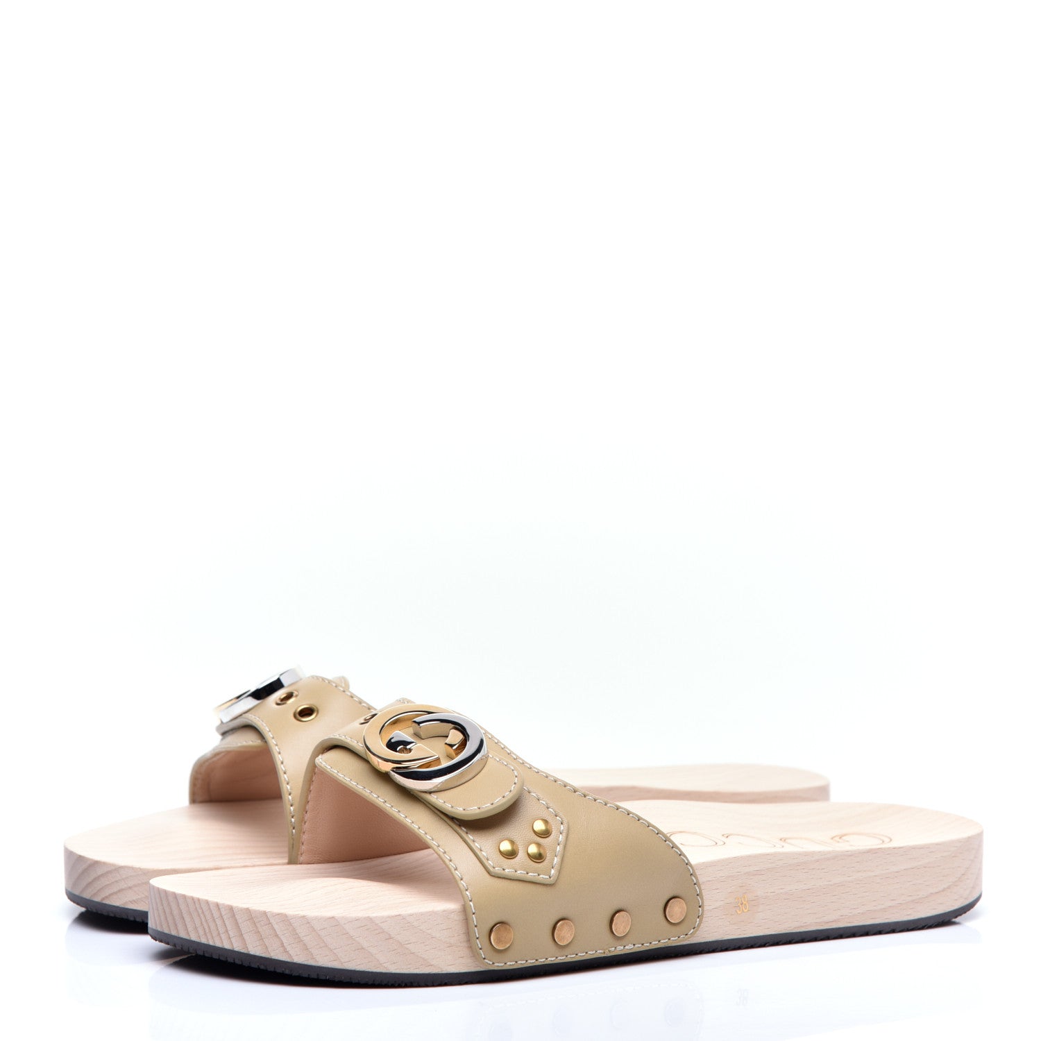Gucci Calfskin Interlocking G Slide Sandals 38 Diagonal Beige 3 of 10