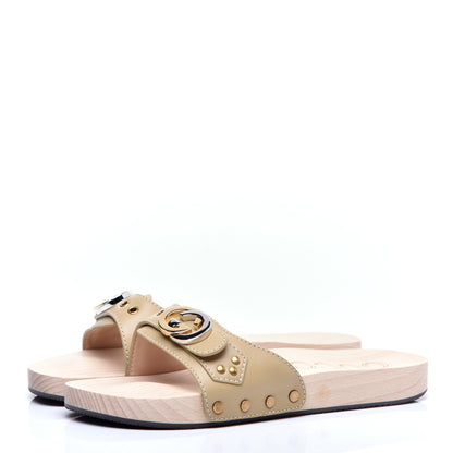 Gucci Calfskin Interlocking G Slide Sandals 38 Diagonal Beige 3 of 10