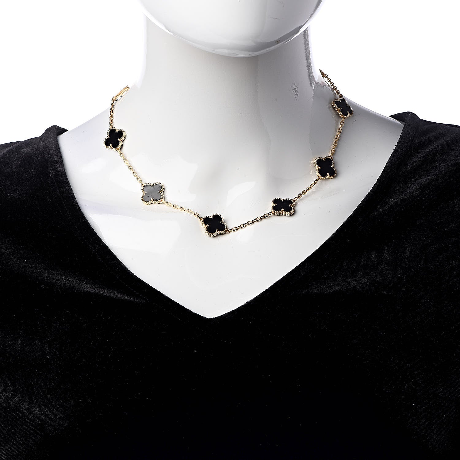 Van Cleef & Arpels 18K Yellow Gold Black Onyx 10 Motifs Vintage Alhambra Necklace 2 of 5
