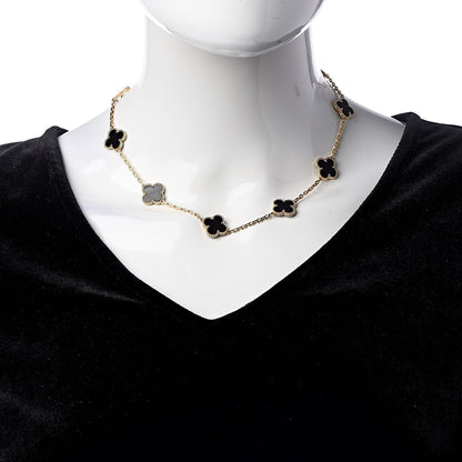 Van Cleef & Arpels 18K Yellow Gold Black Onyx 10 Motifs Vintage Alhambra Necklace 2 of 5