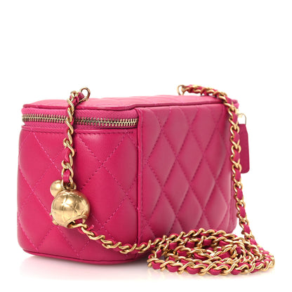 Chanel Lambskin Quilted Small Pearl Crush Vanity Case With Chain Fuchsia 3 of 11
