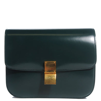 Celine Spazzolato Calfskin Classic Box Medium Flap Bag Dark Green 1 of 10