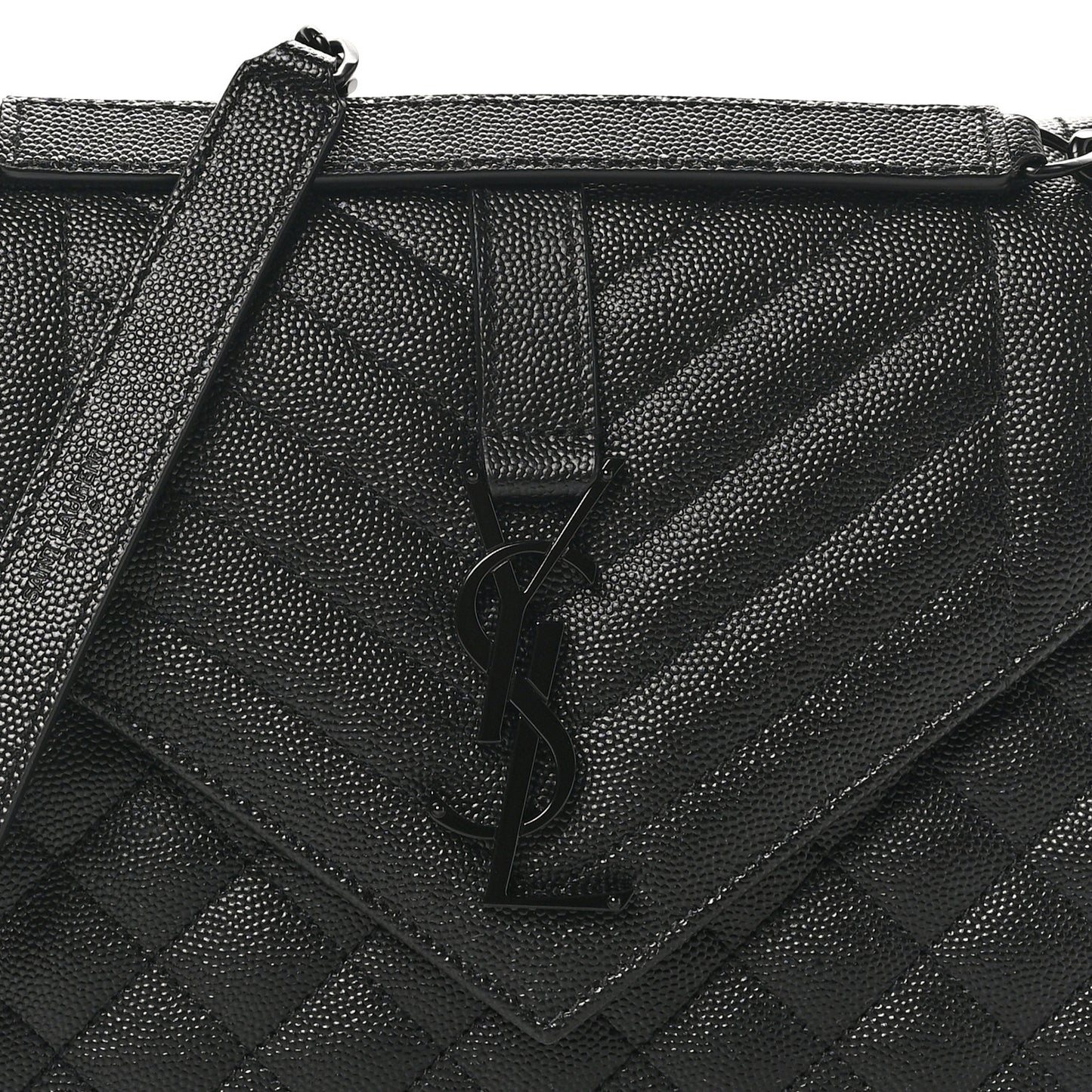 Grain De Poudre Textured Mixed Matelasse Triquilt Medium Monogram Monochrome Satchel Black