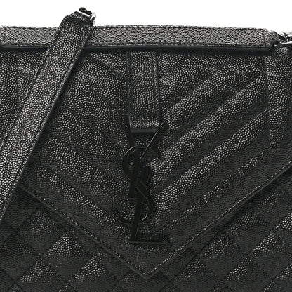 Saint Laurent Grain De Poudre Textured Mixed Matelasse Triquilt Medium Monogram Monochrome Satchel Black 8 of 10