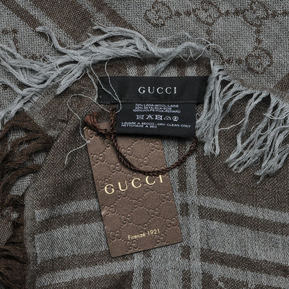 Gucci Wool Silk Fox Fur Monogram Shawl Scarf Brown 5 of 6
