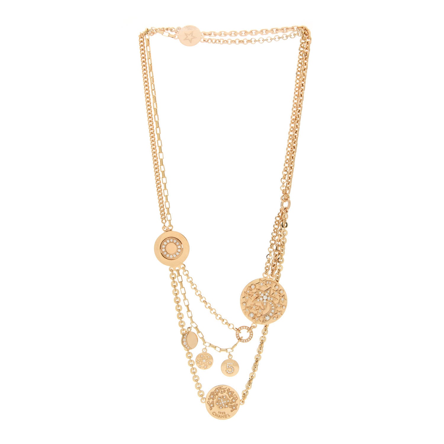 Chanel 18K Yellow Gold Diamond Camellia Comete Multi Chain Necklace 2 of 3