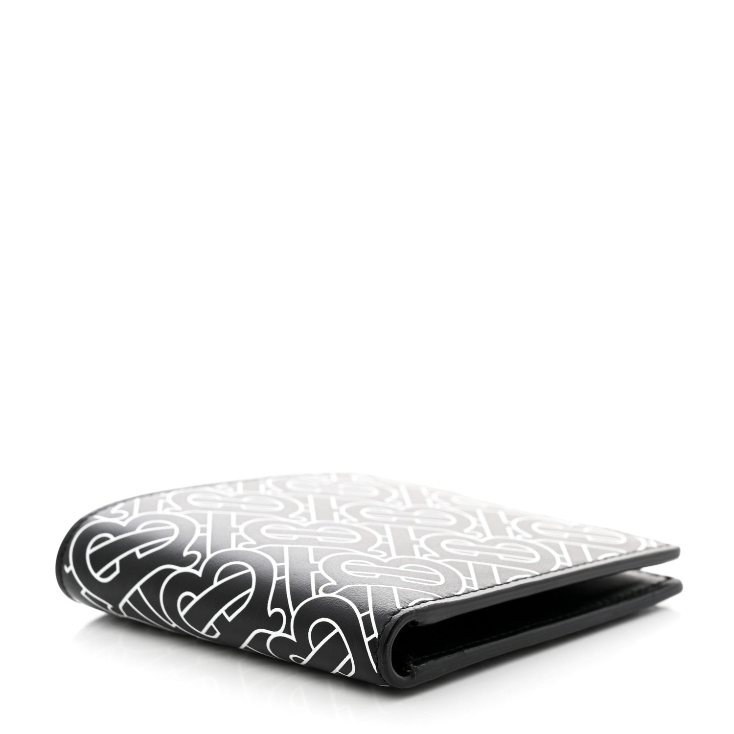 Burberry Calfskin Embossed TB Print Bi-Fold Wallet Black White 4 of 8