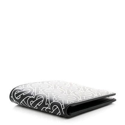 Burberry Calfskin Embossed TB Print Bi-Fold Wallet Black White 4 of 8