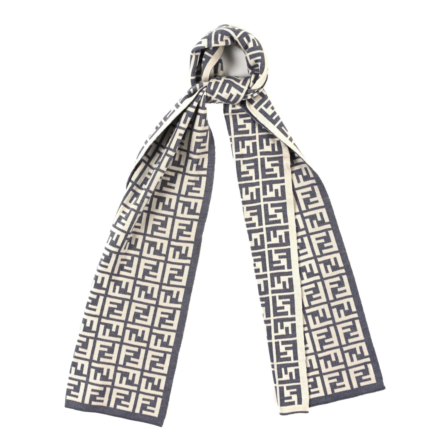 Fendi Wool FF Scarf White Grey 1 of 3