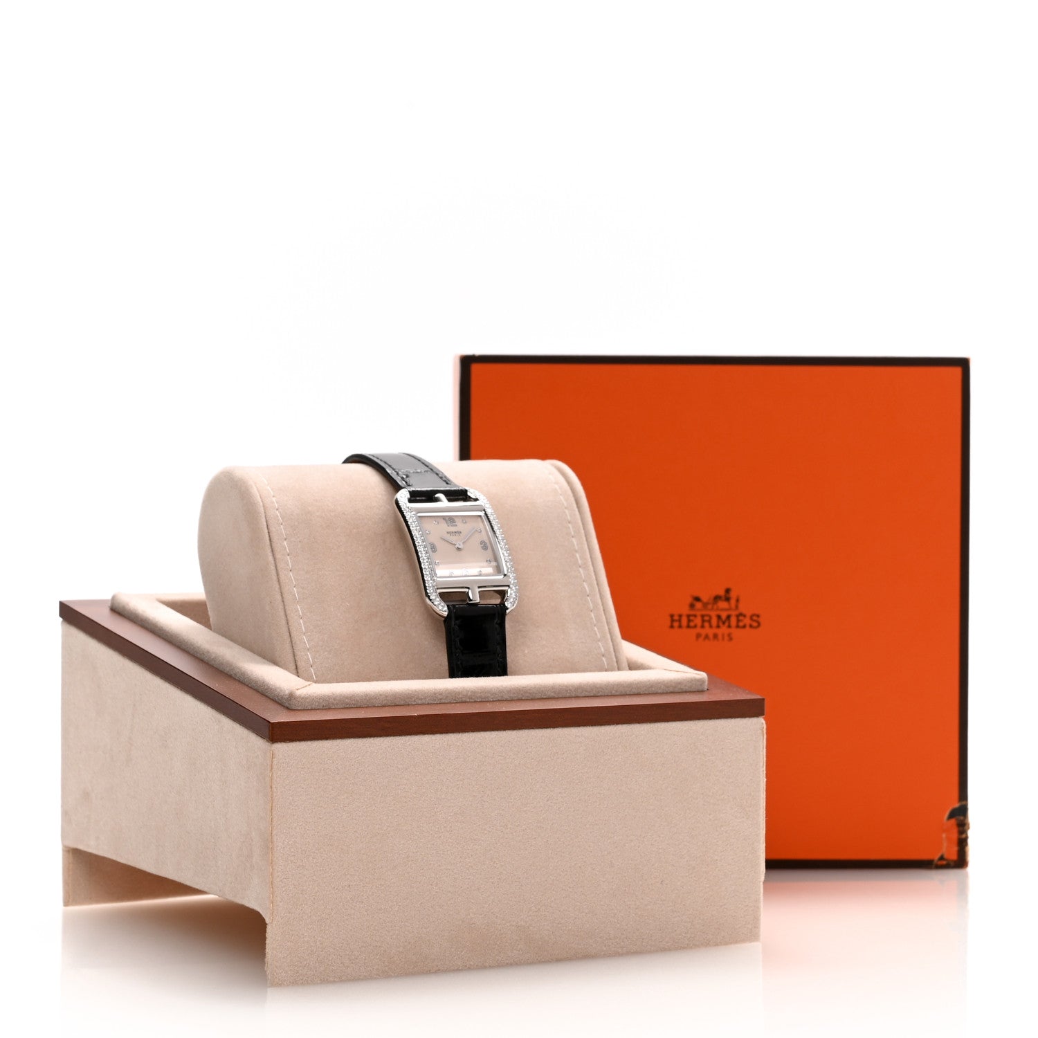 Hermes Stainless Steel Alligator Diamond Bezel 23mm Cape Cod Quartz Watch Noir 5 of 5