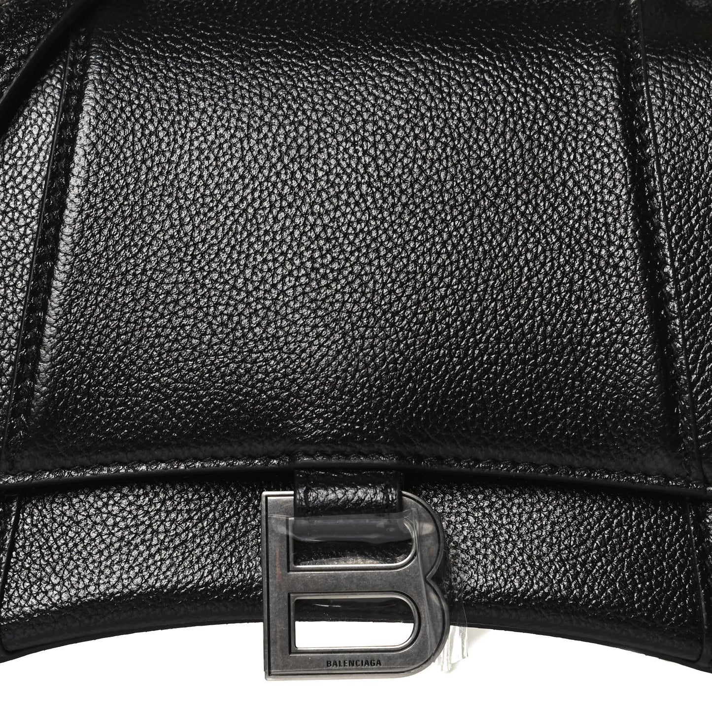 Grained Calfskin Small Hourglass Top Handle Bag Black