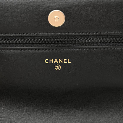Chanel Lambskin Quilted Pearl Wallet On Chain WOC Black 6 of 11