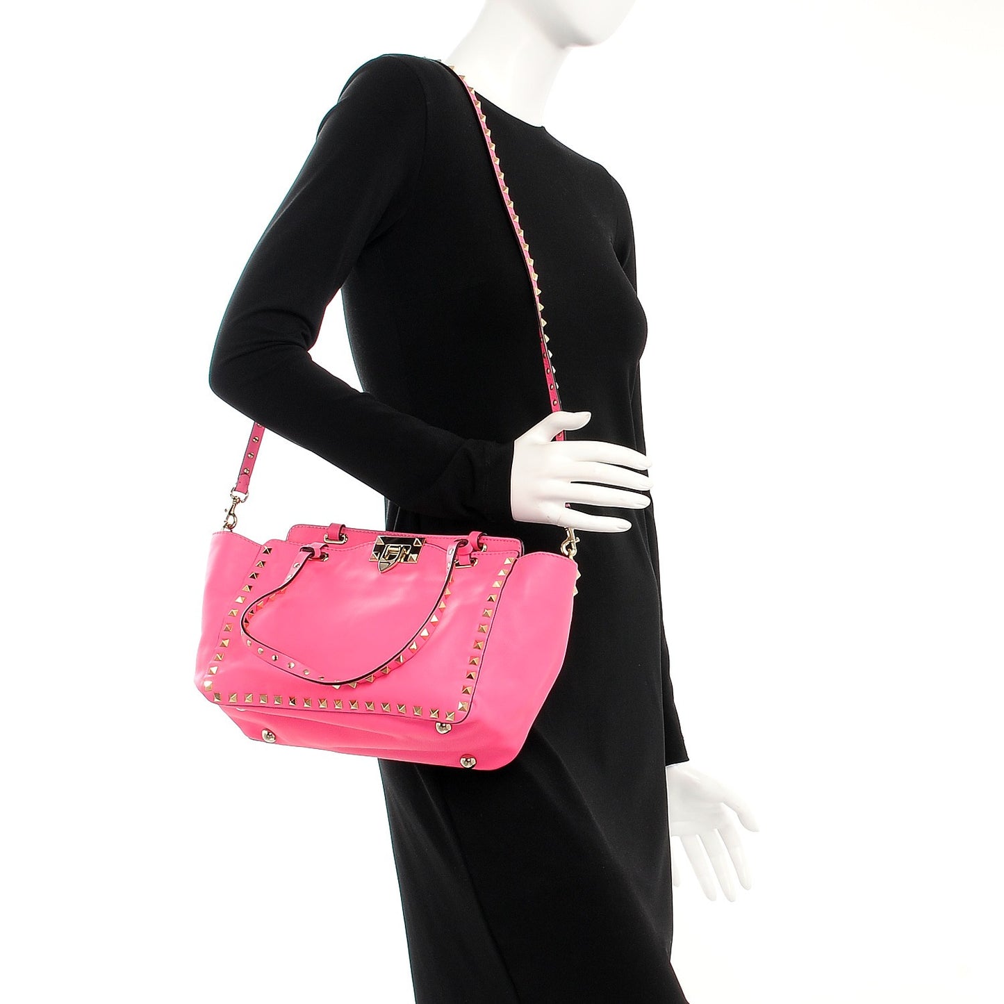 Vitello Small Rockstud Tote Fuxia Fluo