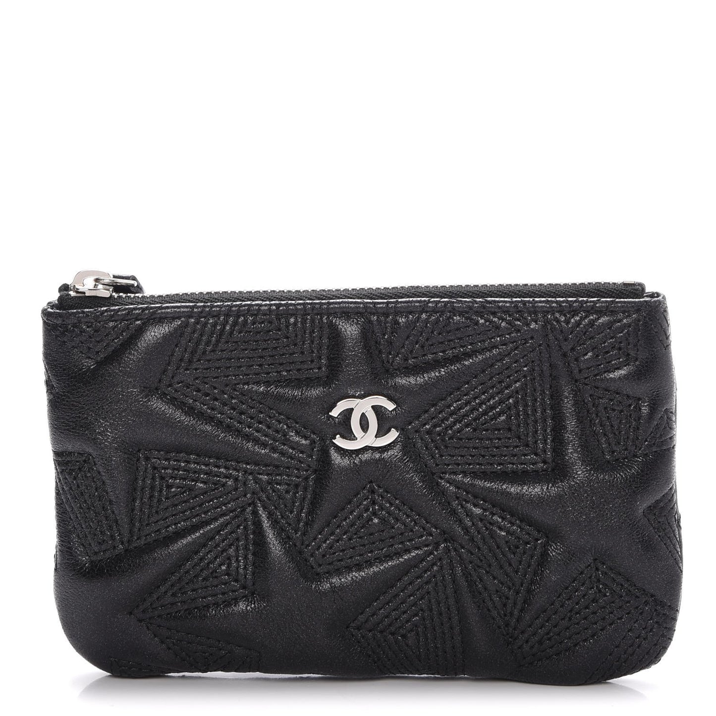 Metallic Lambskin Star Embossed Coin Purse Case Black