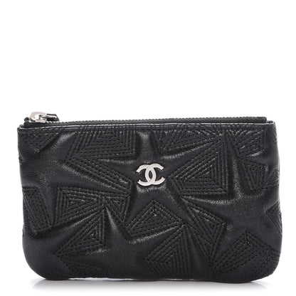Chanel Metallic Lambskin Star Embossed Coin Purse Case Black 1 of 8