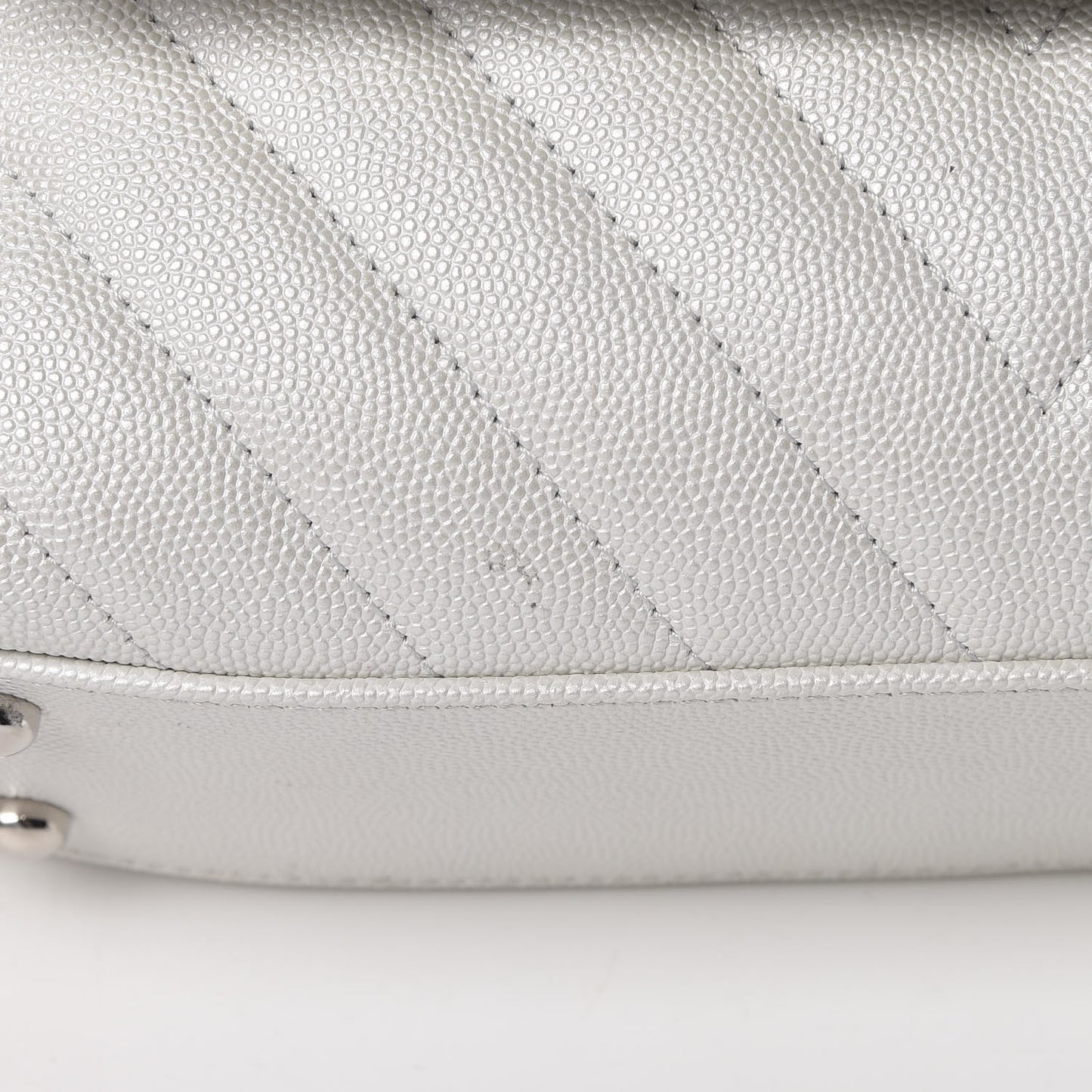 Iridescent Caviar Chevron Quilted Mini Coco Handle Flap White