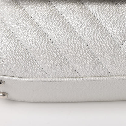 Chanel Iridescent Caviar Chevron Quilted Mini Coco Handle Flap White 12 of 14