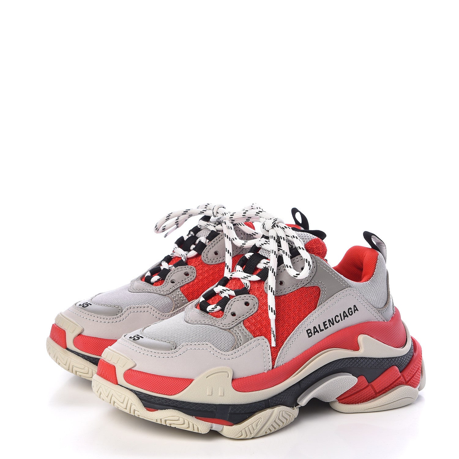 Balenciaga Fabric Mesh Womens Triple S Sneakers 35 Red Grey White 3 of 8