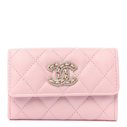 Chanel Caviar Quilted Crystal CC Flap Card Holder Pink 1 of 9