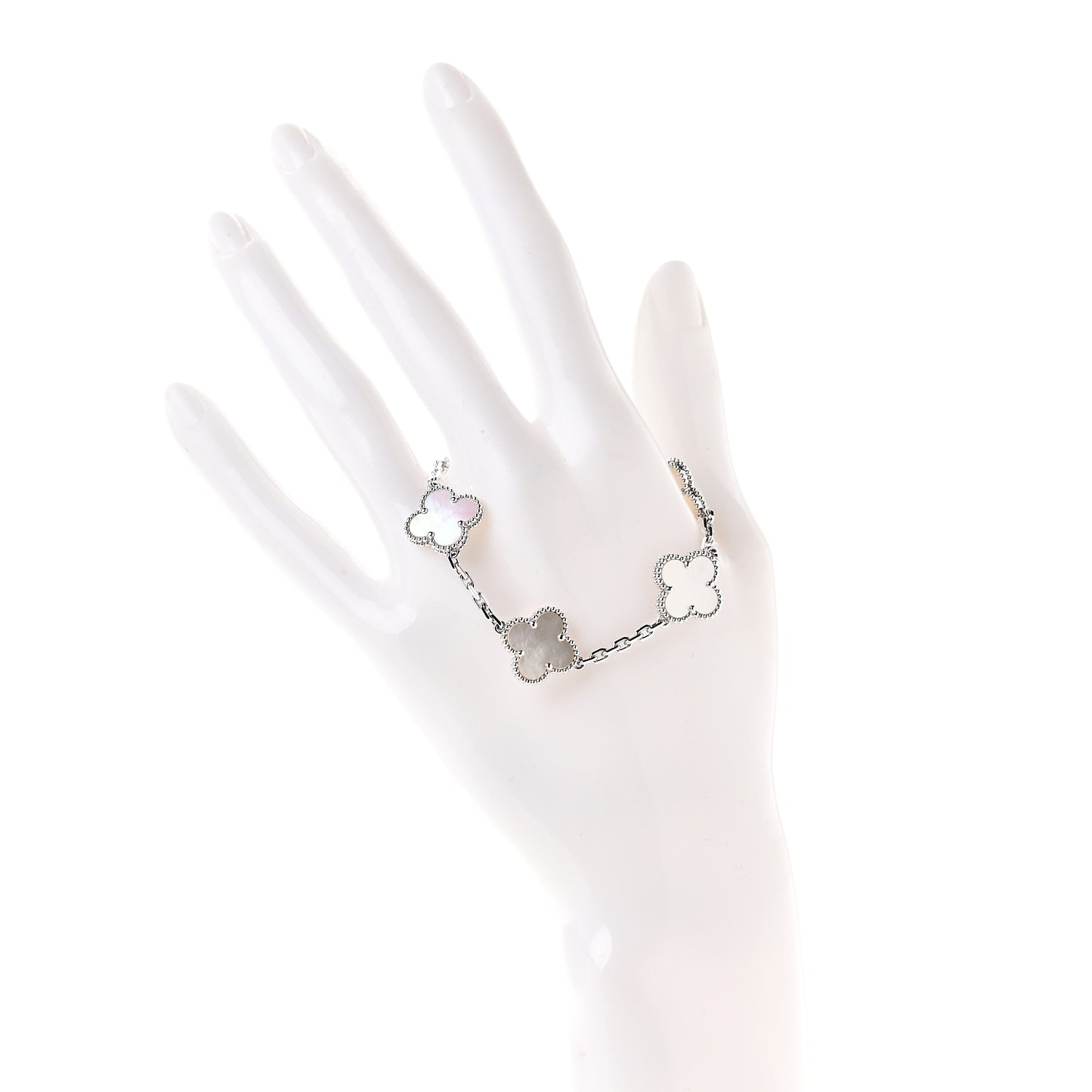 18K White Gold Mother of Pearl 5 Motifs Vintage Alhambra Bracelet