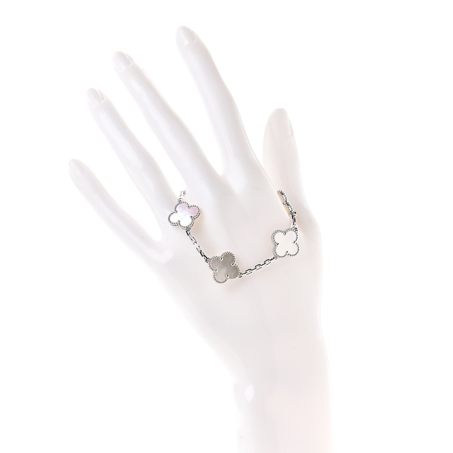 Van Cleef & Arpels 18K White Gold Mother of Pearl 5 Motifs Vintage Alhambra Bracelet 2 of 7