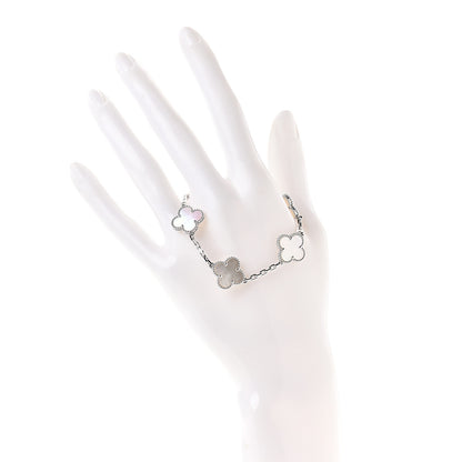 Van Cleef & Arpels 18K White Gold Mother of Pearl 5 Motifs Vintage Alhambra Bracelet 2 of 7
