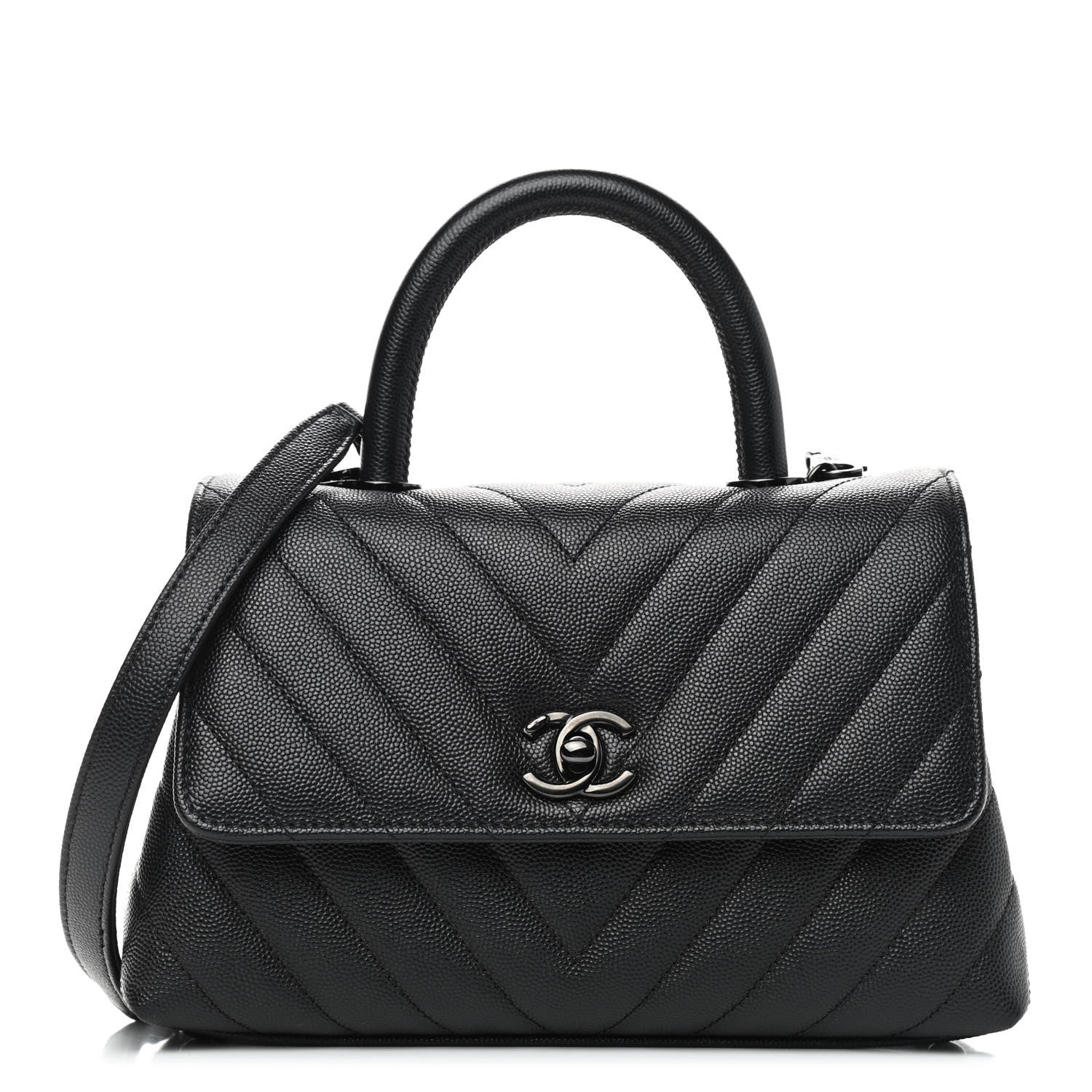 Chanel Caviar Chevron Quilted Mini Coco Handle Flap So Black 1 of 9