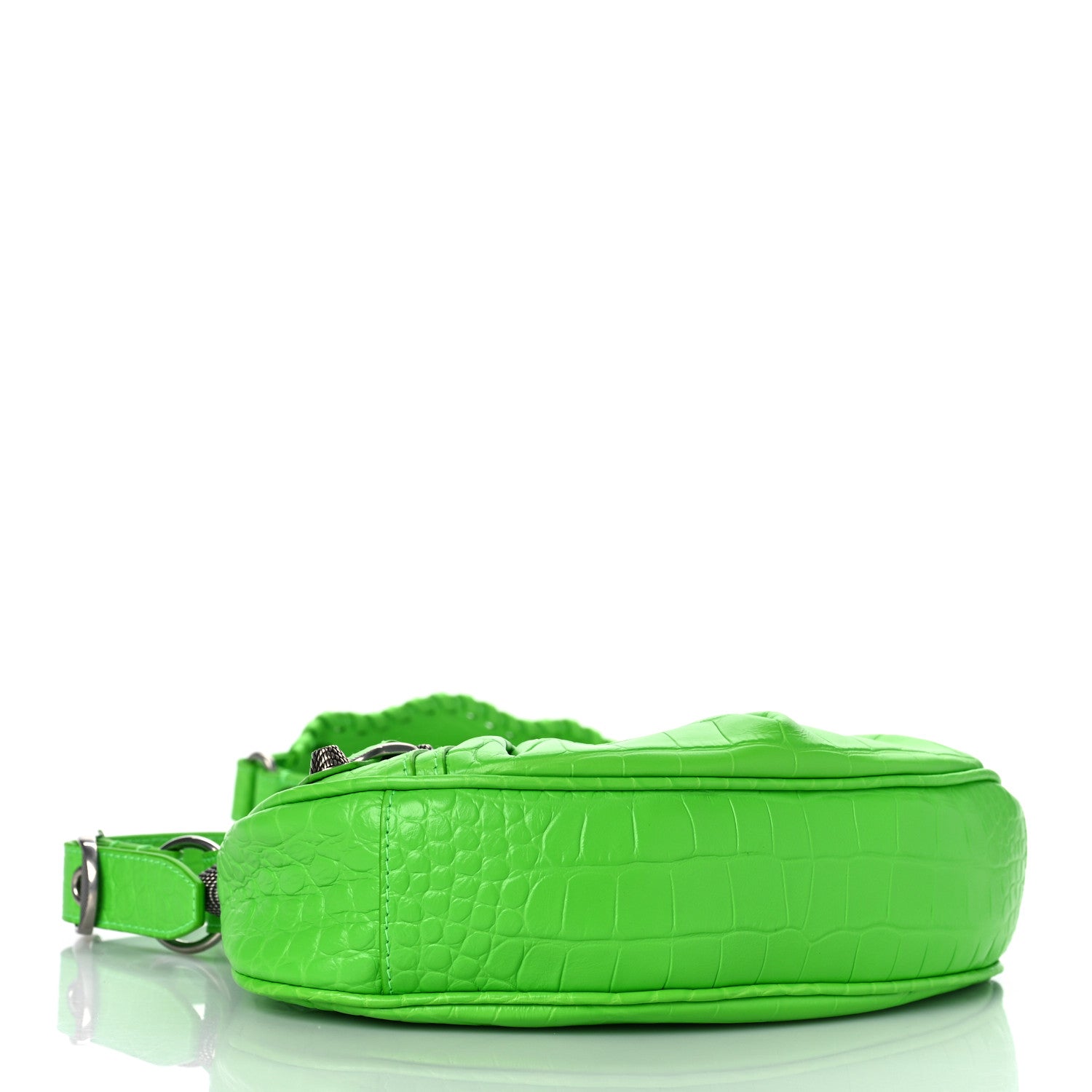 Balenciaga Extra Supple Calfskin Crocodile Embossed Le Cagole Shoulder Bag XS Acid Green 3 of 7