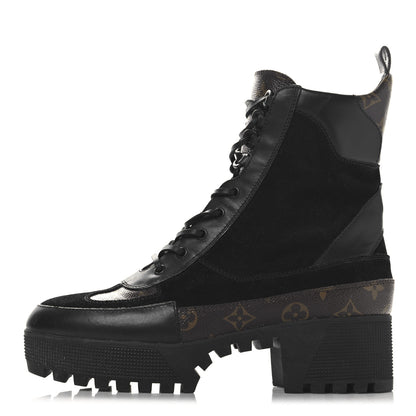 Louis Vuitton Suede Calfskin Monogram Laureate Platform Desert Boots 42 Black 1 of 8