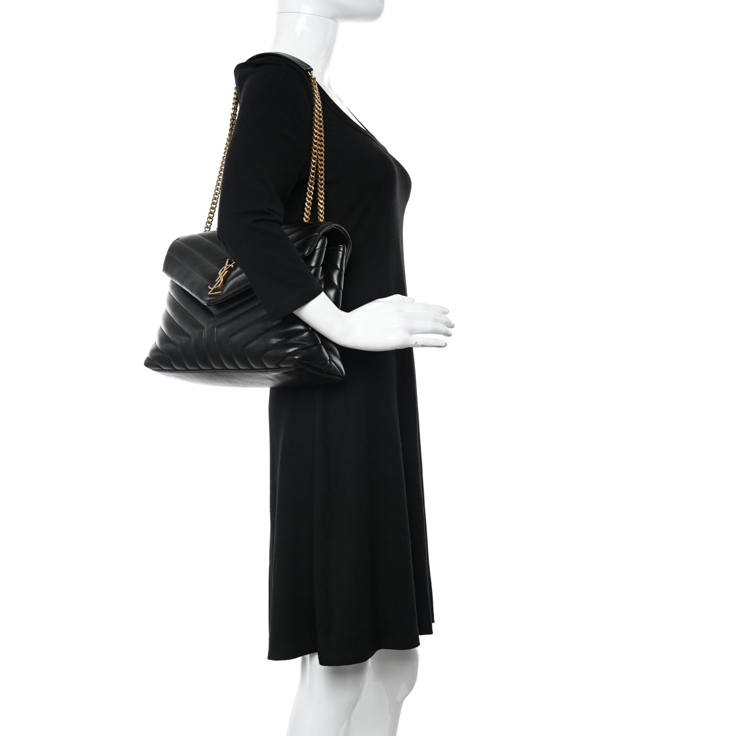 Calfskin Y Quilted Monogram Medium Loulou Chain Satchel Black