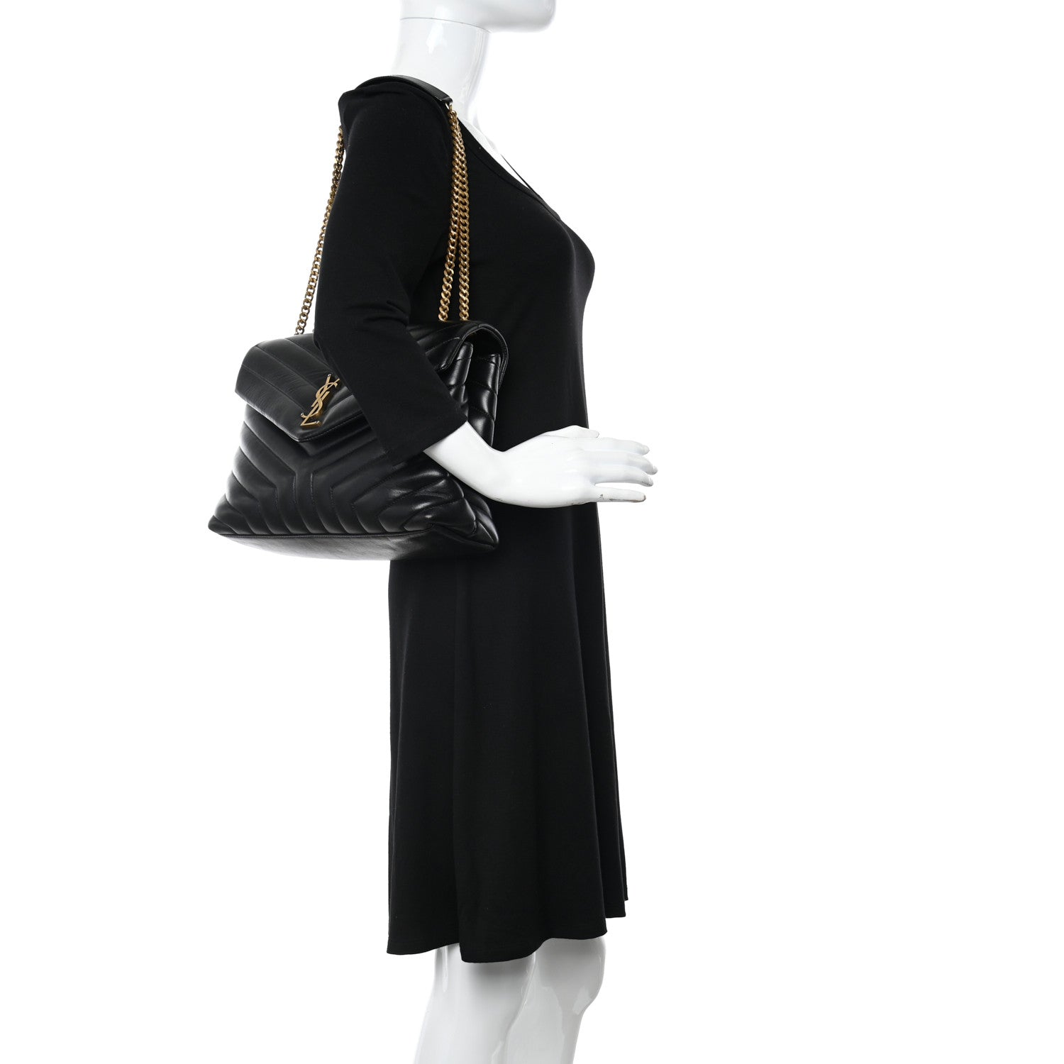 Saint Laurent Calfskin Y Quilted Monogram Medium Loulou Chain Satchel Black 2 of 11
