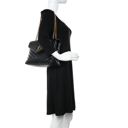 Saint Laurent Calfskin Y Quilted Monogram Medium Loulou Chain Satchel Black 2 of 11