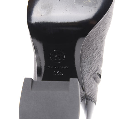 Chanel Pony Hair Patent Cap Toe Chain Short Boots 35.5 Grey Black 6 of 8