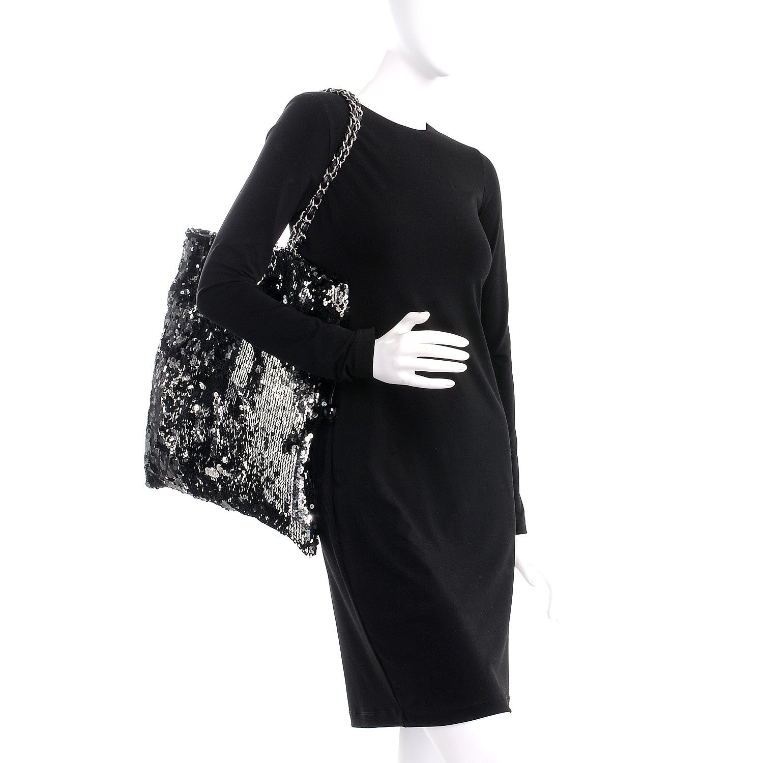 Chanel Sequin Summer Night Drawstring Tote Black 2 of 8
