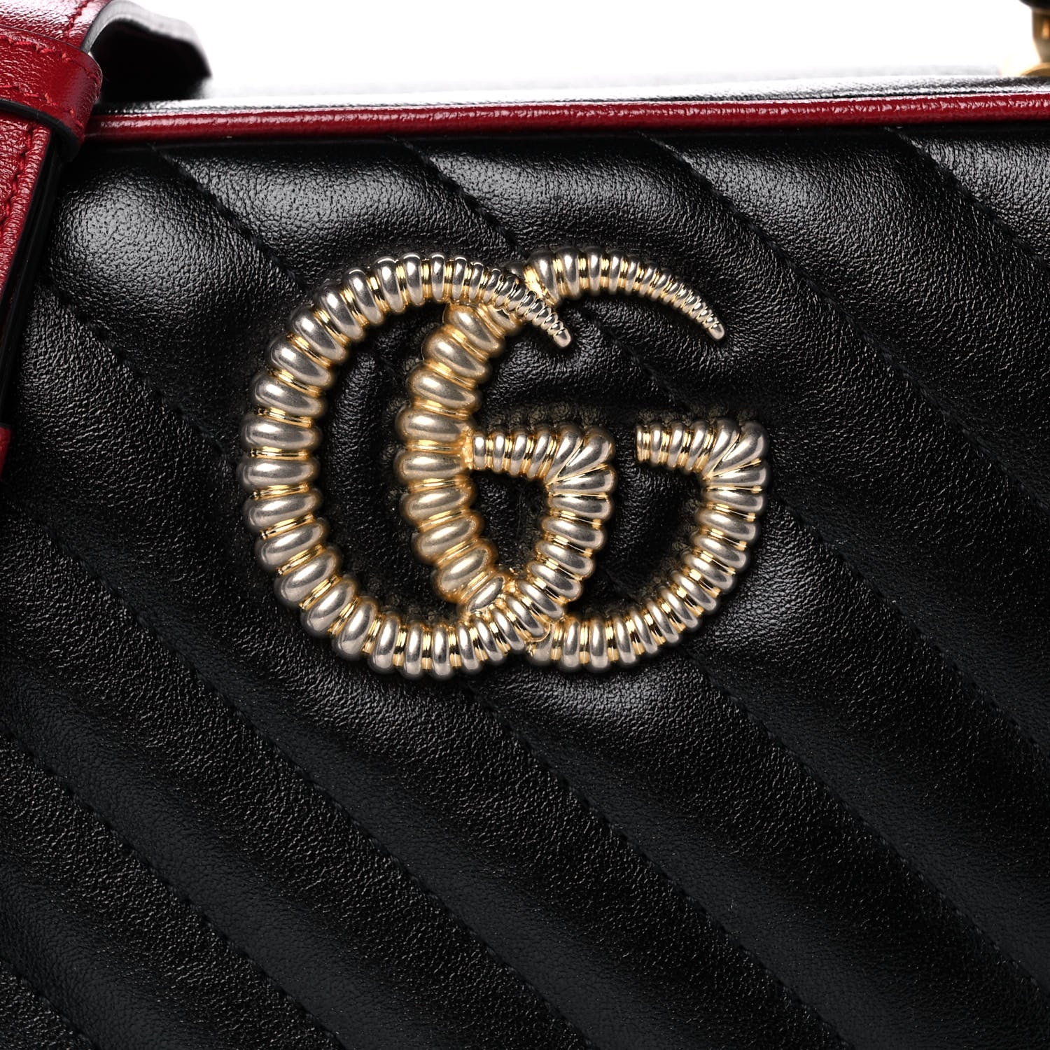 Gucci Vintage Effect Calfskin Matelasse Diagonal Small Torchon GG Marmont Bamboo Top Handle Shoulder Bag Black Romantic Cherry 9 of 11
