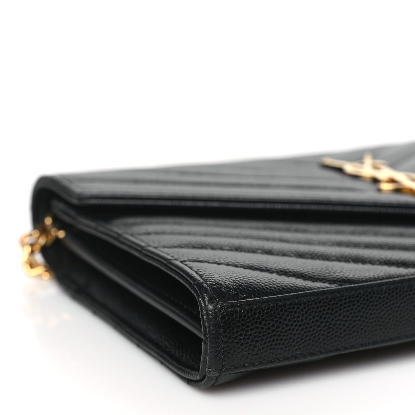 Grain De Poudre Matelasse Chevron Monogram Chain Wallet Black