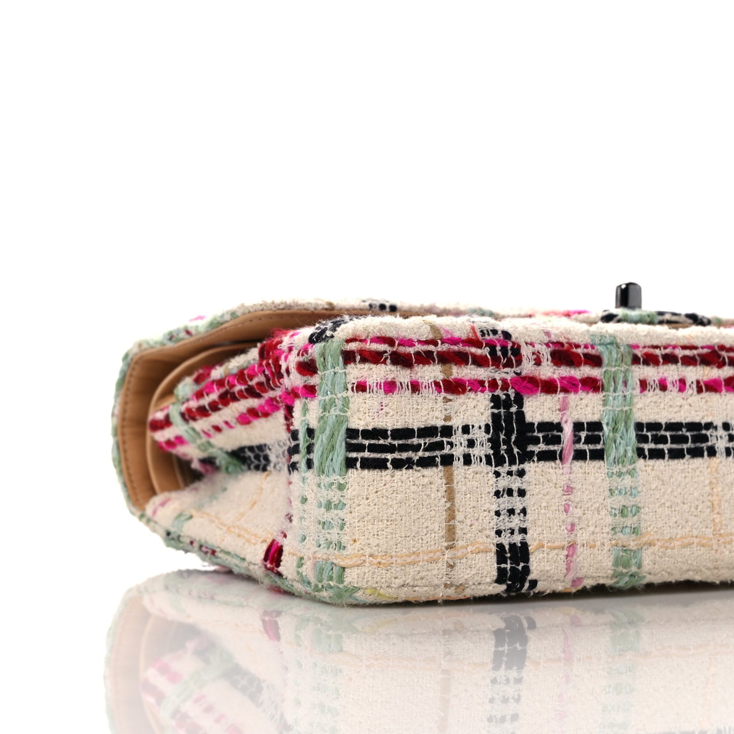 Tweed Quilted Medium Double Flap Beige Pink