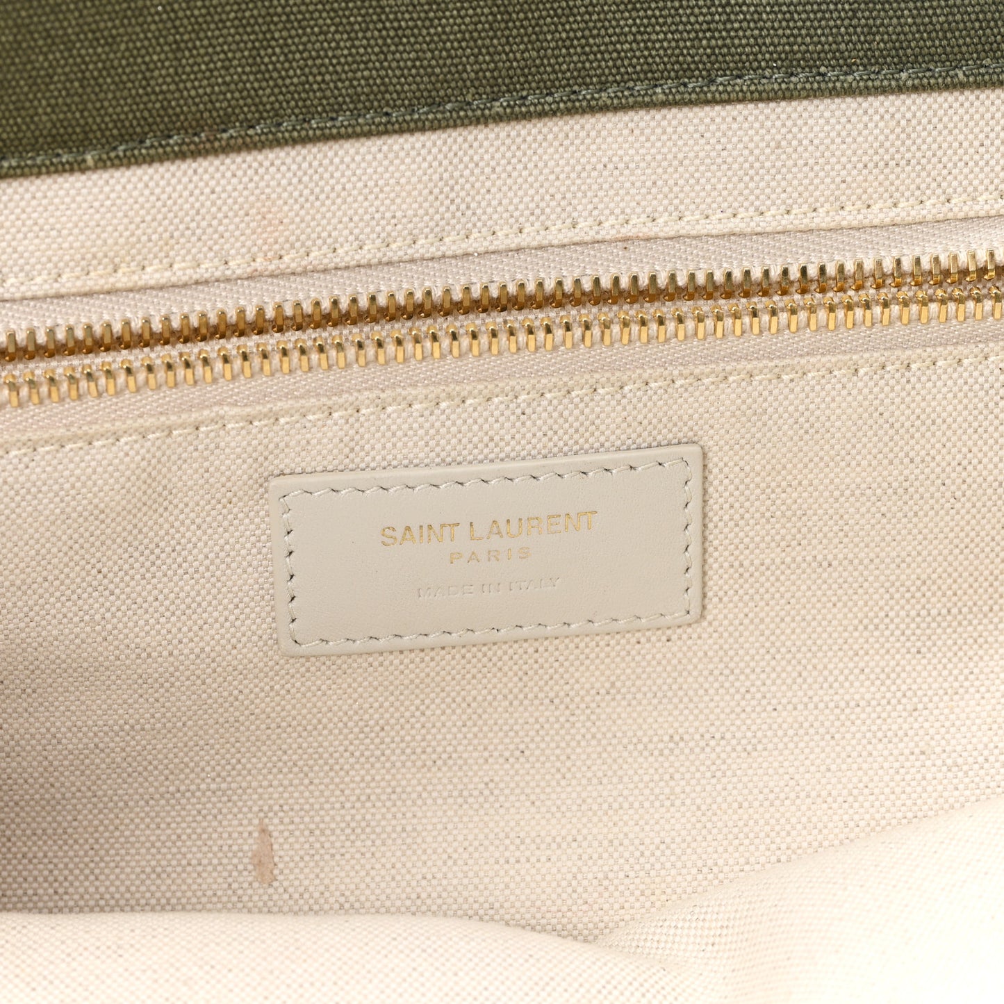 Linen Calfskin Small Rive Gauche Tote Military Green Blanc Vintage