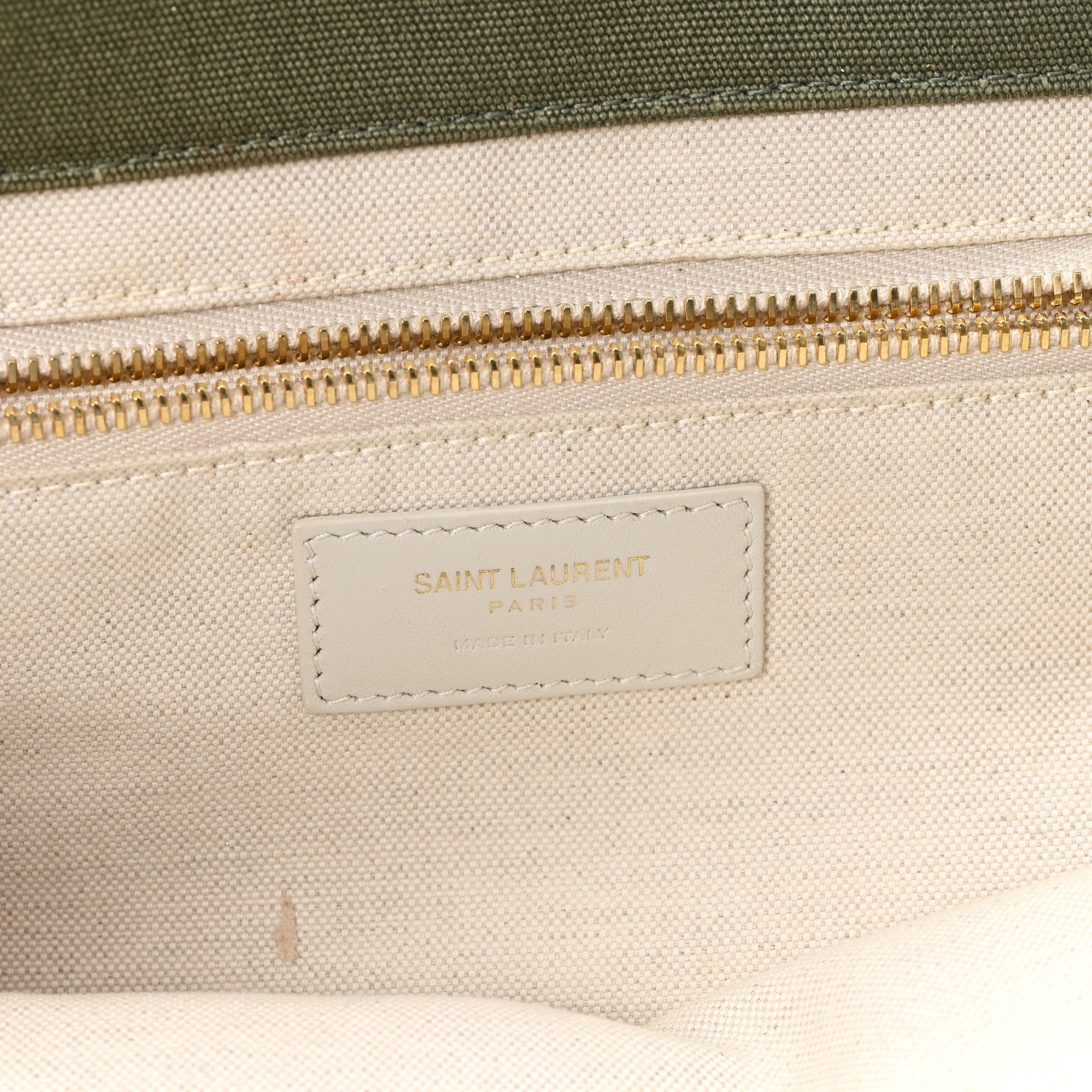Saint Laurent Linen Calfskin Small Rive Gauche Tote Military Green Blanc Vintage 6 of 11